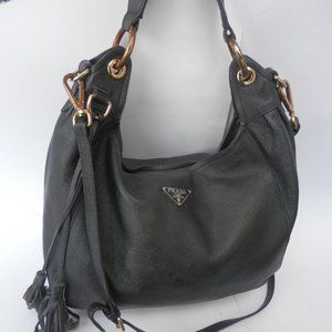 large Prada black leather bag purse cross body